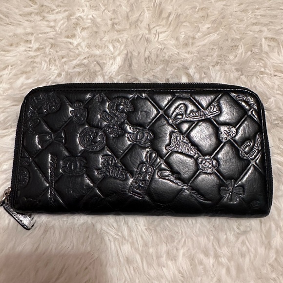 CHANEL Handbags - CHANEL Black Quilted Embossed Wallet